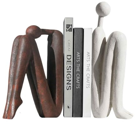 Set de 2 Sujetalibros Decorativos de Cerámica – Figuras Abstractas Modernas en Blanco y Marrón – Sujetalibros Pesados para Libros, Estanterías, Escritorio, Oficina y Decoración del Hogar