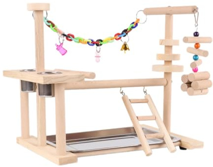 Milageto Parco Giochi per Uccelli Pappagallo Mangiatoia per Uccelli in Legno massello Giocattolo per Esercizi Supporto per Gioco per pappagalli