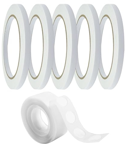 Mornavith 6 PCS Double Sided Tape Set, 5 Rolls 50m Adhesive Tape + 1 Roll 100 Balloon Adhesive Dots, Multipurpose Sticky Dots for Party Decor, Scrapbook and DIY Craft Projects