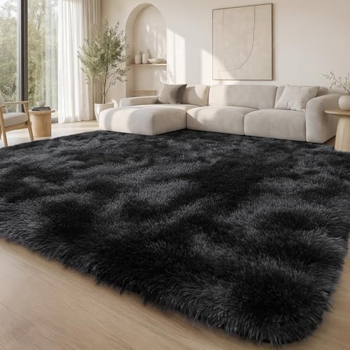 Homaxy Fluffig batikfärg stora mattor vardagsrum 120 x 160 cm, svart