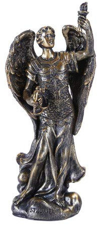 Bronce pequeño San Uriel figura decorativa hecho de Polyresin