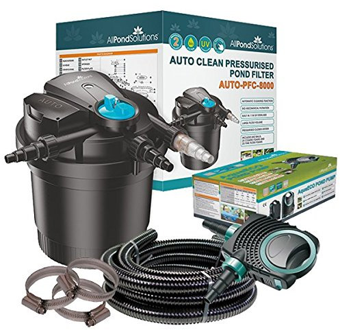 allpondsolutions Auto Cleaning Pressurised Koi Fish Pond Filter with UV Steriliser Light All in One Complete Kit - Ponds Up to 8000 litres - AUTO-PFC-8000-KIT