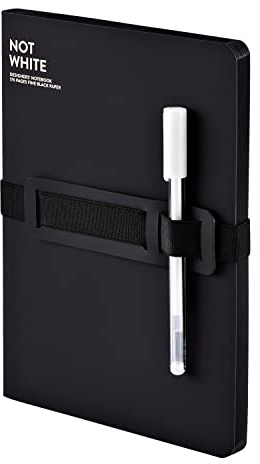 Nuuna Notizbuch A5+ | Not White L Light - Schwarz | 176 schwarze Seiten | 120g schwarzes Premium-Papier | mit Stift- und Smartphonehalterung | Gelstift weiß | nachhaltig produziert in Deutschland