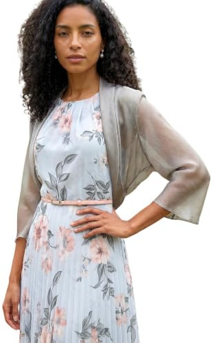 Roman Chiffon Bolero Shrug Jacket for Women UK Ladies Cover Up Cardigan Cardi Smart Formal Mesh Wrap Shimmer Cropped Blazer Wedding Guest Batwing Elegant Ruched Hem