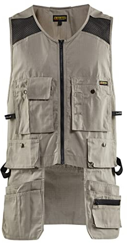 BLAKLADER Men's RipStop Kangaroo Mesh Work Vest with Utility Pockets, Stone, Large