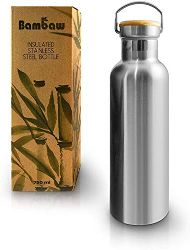 Insulated Water Bottle | Stainless Steel Water Bottle 350 ml | Eco Friendly Reusable Bottle | Leakproof and Plastic Metal Water Bottle| Keeps Hot and Cold Drinks | Eco Water Bottle | Bambaw
