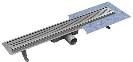 VOGI Duschrinne Edelstahl Komplettset mit dem Rost RIGO Haarsieb Rinne mit Siphon Montagefüße Inklusive mit Dichtmanschette Doppelkammer Bodenablauf Länge 70 cm