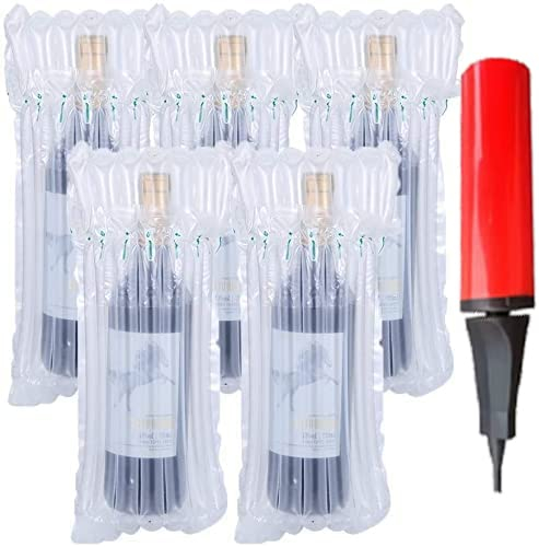 CL-Link Weinflaschenschutz, 15 Pack Wiederverwendbare Luftpolsterkissen Wrap Sleeves, Aufblasbare Taschen mit Pumpe für Flugzeugreisen, Transport, Sicherheit