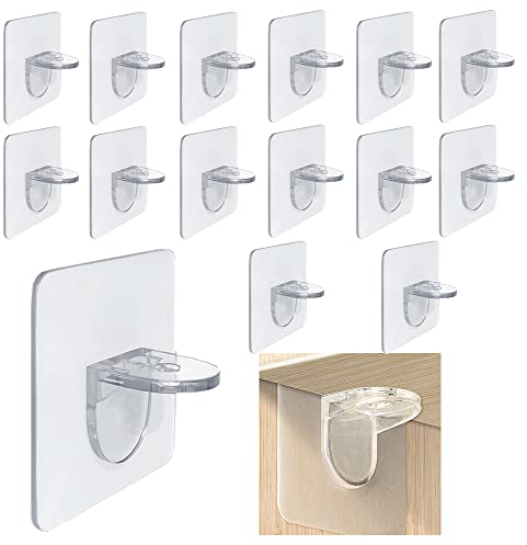 15 Pcs Shelf Support Pegs Transparent Adhesive Pegs Punch Free Shelf Brackets for Wardrobe Cabinet Furniture