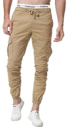 ZOEREA Pantalones para Hombre Pantalones Chinos Pantalones Cargo Pantalones de chándal para Hombre Algodón Marrón Pantalones de chándal Informales para Hombre Pantalones elásticos L