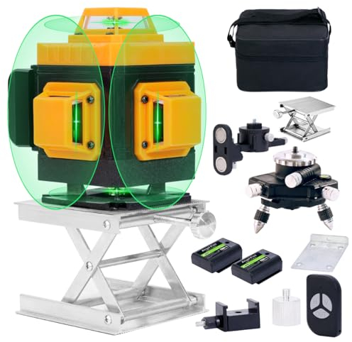 Niveau laser vert 4x360° - Autonivelant 4D 16 Line Ligne Laser, distance 30m, 10 hours batterie Li-Ion, avec télécommande, support magnétique, trépied pivotant, sac de transport antichute