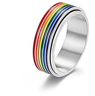 AmDxD Rostfritt stål män vänskapsringar, bandring parringar regnbåge hbt för män, silver, Rostfritt stål, Utan zirkonia