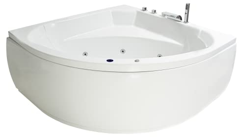Basera® BASIC Indoor Eck-Whirlpool Badewanne Korfu 155 x 155 cm mit 13 Massagedüsen, Wasserfall, LED-Ambiente