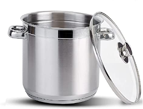Stainless Steel Stock Pot with Vented Glass Lids, Deep Soup Pot, Two Tone Silver Pot, Induction Friendly Base (28 Diameter - 16 Litre)