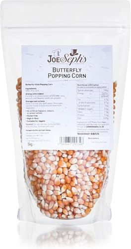Joe & Sephs Popping Corn Kernels (1x5kg) | XXX-Large Bag, Popcorn Maker Use, Movie Night Snack, Unflavoured, Healthy, DIY