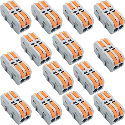 Verbindungsklemmen, CESFONJER Mini Anschlussblöcke, SPL-2M Schnellanschlussklemme Kabelverbinder, mit Betätigungshebel Können Frei Kombiniert Werden (14 Stück)