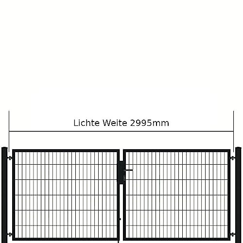 auf-mass24 Zaunanlage inkl 3,00m breite Toranlage Set mit Doppelstabmattenzaun Zauntor Einfahrtstor Zaun Tor Anthrazit (15, 1.43)