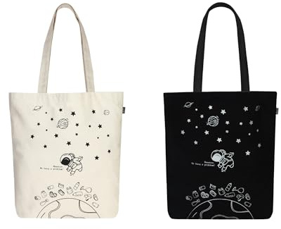 Eco Right Borsa in tela estetica da donna, carina, alla moda e riutilizzabile, in cotone, per scuola, shopping, palestra, biblioteca e spiaggia, perfetta per generi alimentari, regali per insegnanti,