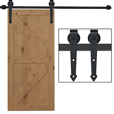 HOMCOM 200CM/6.6FT Kit per Porta Scorrevole Portata 100kg, Binario per Porta Scorrevole con Rotelle Stile Rustico, Nero