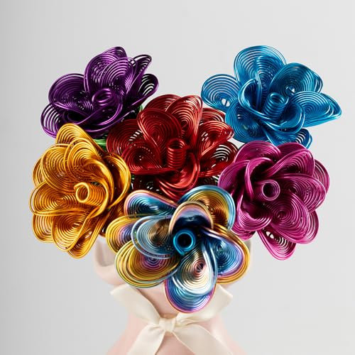 Lot de 6 roses en métal faites à la main imperméables et antirouille - Décoration florale en aluminium - Ne se décolore pas - Amour éternel - Pour cour, cuisine, salle de bain, balcon - Fleurs