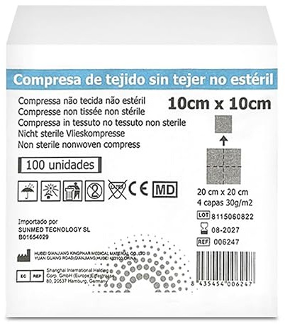 100 Gasas No Estériles 4 capas Tejido No Tejido 10 x 10 cm | Apósitos Extrasuaves, Absorbentes y Desechables