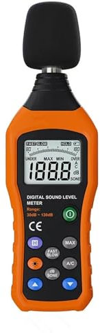 Meichoon Decibelímetro de Mano Medidor Digital de Nivel de Sonido A/C Rango Ponderado 30-130dB Max/Min Pantalla Retroiluminada Detector de Ruido para el Hogar Fábrica al Aire Libre