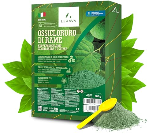 LERAVA® - Oxychlorure de Cuivre - Fongicide Plantes - 800g - Pour Pêcher, Vigne, Tomate, Fraisier - Traitement Cloque du Pêcher, Mildiou - Fongicide Jardin, Arbres Fruitiers, engrais foliaire