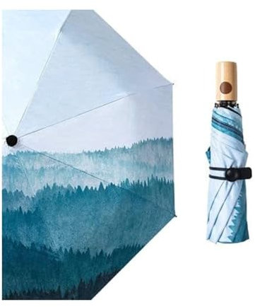 HAODUOO Folding Umbrellas Portable Three Folding Art Ink Painting Umbrella New Women Sunny Umbrellas Parasol Chinese Style Loyus Luggage Travel Gear(Automatic)