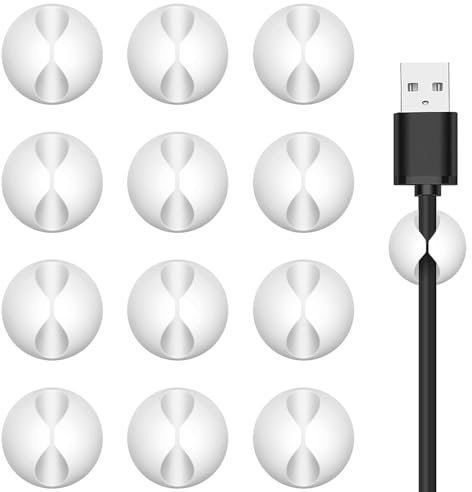 Kabelhalter Kabelclips, 12 Stück Kabel Organizer - Kabelklemmen Selbstklebend Kabel-Clips, Kabel-Organizer Kabelorganizer für Schreibtisch, Kabelmanagement für Netzkabel (Weiß)