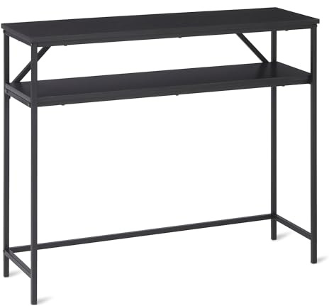Amazon Basics Rectangular Console Table with Storage Shelf, Steel Frame, 30D x 100W x 80H cm, Black