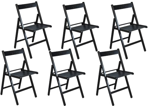 PALUPLUS 6 Sedie Pieghevoli in Legno di Faggio di colore Nero, Misura 42x40x78 cm, Sedia Salvaspazio Richiudibile, Struttura Resistente, Comoda Seduta, per Esterno ed Interno - 3123C
