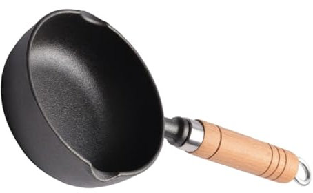 Mobestech Oil Pot Butter Melting Pot Cast Iron Cooking Pan with Wooden Handle for Melting Butter Cheese and More for Kitchen Use