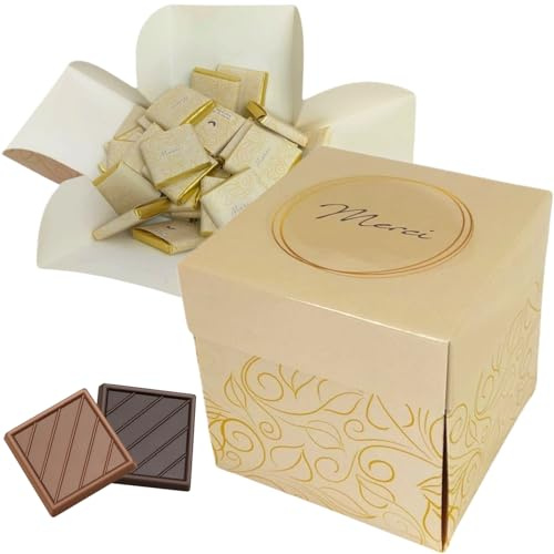 Coffret de Chocolats - Boîte de 40 Carrés de Chocolat Individuels à Offrir Pour Dire Merci - Chocolats au Lait et Noir - 100% Pur Beurre de Cacao - Fabriqué en France - 200 Gr - Elégance
