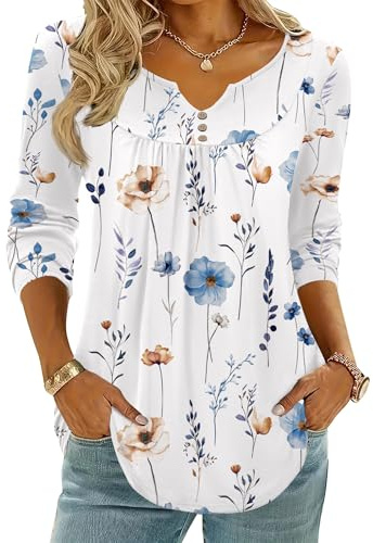 Zeagoo Womens Blouses 2026 Trendy Long Sleeve Shirts for Womens Plus Size Fall Fashion Tops V Neck Button Down Boho Floral Business Dressy Clothes