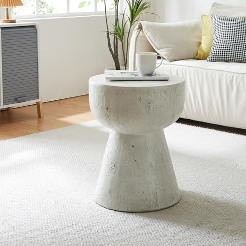 [en.casa] Tavolino da Salotto Tavolo Basso Rotondo in Calcestruzzo Leggero Tavolino da Caffè Design Torre per Interni ed Esterni Coperti 51xØ40 cm Bianco