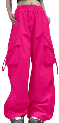 Cargo Pants for Women Baggy High Waisted Elastic Drawstring Straight Wide Leg Cargo Pants Straight Casual Hip Hop Fashion Cozy Joggers Trousers with Pockets