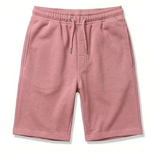 Mens Fleece Shorts Elasticated Waist Cotton Jersey Gym Running Sports Lounge Shorts with Pockets Pink M