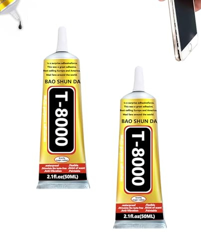 ZKUNL T8000 Colla Liquida 50ML*2 Confezione 2 Pezzi,Colla per Schermo Cellulare Vetro Plastica Tessuti Scarpe Ceramica Metallo,Adatta per Smartphone Tablet Computer Fotocamere Modellismo