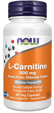 NOW Foods Supplements, L-Carnitine 500mg, Purest Form, Amino Acid, Fitness Support*, 60 Veg Capsules