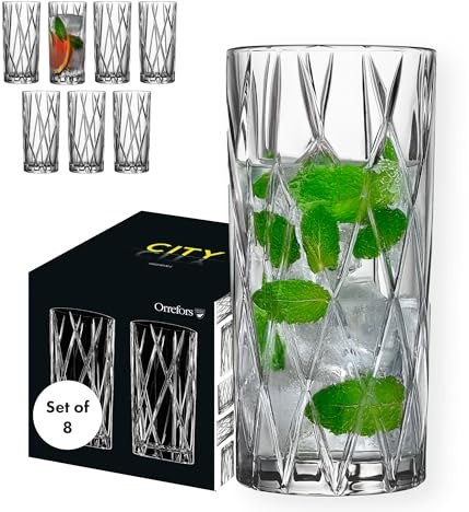 Orrefors City Highball Glass (Set of 4) - 12 Fl. Oz., Asymmetric Design, Versatile Glassware for Cocktails, Margaritas, Water, Iced Tea, Soda, Dishwasher Safe