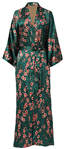 BABEYOND Damen Morgenmantel Maxi Lang Seide Satin Kimono Kleid Pfau Muster Kimono Bademantel Damen Lange Robe Schlafmantel Girl Pajama Party 135cm Lang
