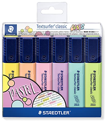 STAEDTLER 364 CWP6 Textsurfer Classic Pastel Highlighters - Assorted Colours (Pack of 6)