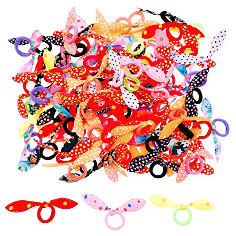 JZK 100 x Colorati codini piccoli elastici per capelli bambina con fiocco per neonata bimba piccola bomboniera pensierino regalino dopo festa compleanno bambina