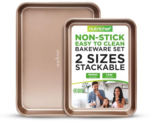 NutriChef Set 2 Teglie da Forno Antiaderente, Acciaio al Carbonio Lucido, Bordi Rialzati, Senza PTFE, PFOA e PFOS