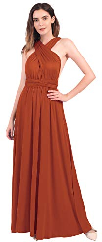 FYMNSI Damen Multiway Langes Abendkleid Hochzeit Brautjungfernkleid Bodenlang Partykleid Cocktailkleid Wickelkleid V-Ausschnitt Rückenfrei Neckholder Maxikleid Sommer Strandkleid Ziegelrot M
