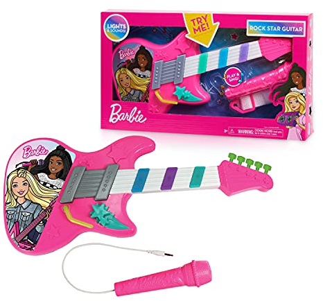 Barbie Rock Star Guitar, Interactive Electronic Toy Guitar with Lights, Sounds, and Microphone, by Just Play
