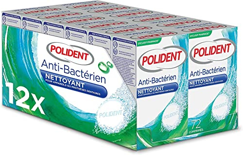 Polident Nettoyant Antibactérien, Pour Prothèses Dentaires Partielles ou Complètes, Formule Non Abrasive, lot de 12x72 Comprimes