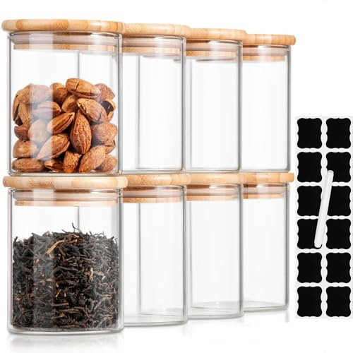 JUVEL Bocaux de Conservation en Verre 200ml Lot de 8 Pot avec Couvercle et Rondelle en Silicone, pour Épices, Haricots, Bonbons