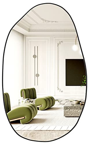 NEUWEABY Espejo de Pared Irregular, Espejo de baño asimétrico Negro Espejo de Cuerpo Grande y único 85 x 52 cm Forma Moderna Vestidor para la Entrada del salón