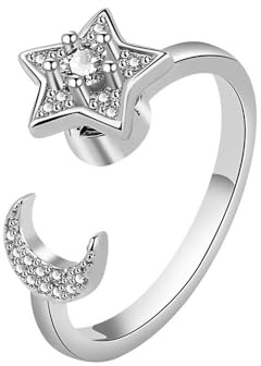 Aucuu Spinnringar mot oro för kvinnor, 925 silver, ringar för kvinnor, öppna ringar, fidget spinner, kubisk zirkonia, fidget-ringar, justerbara fidget-ringar, justerbara för stressreducering